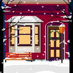 House Snow Tree Window Door Photography Scenery Backdrop Christmas Theme Banner IYC-736