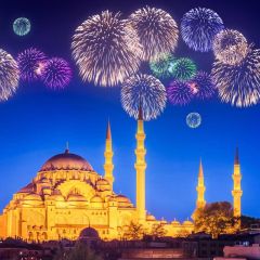 House Firework Light Night Sky Photography Scenery Backdrop Christmas Theme Banner IYC-737