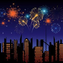 Building Firework Night Sky Photography Scenery Backdrop Christmas Theme Banner IYC-740