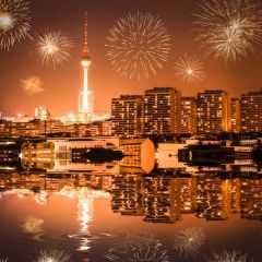 Firework Building Night Sky River Photography Scenery Backdrop Festival Celebration Theme Banner IYC-742