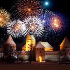 Firework House Light Night Photography Scenery Backdrop Christmas Theme Banner IYC-747