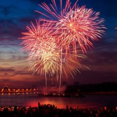 Firework Night Light River Photography Scenery Backdrop Festival Celebration Theme Banner IYC-754