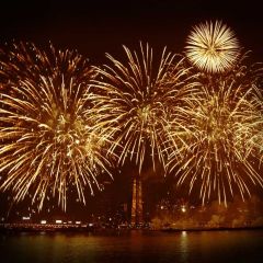 Firework River House Photography Scenery Backdrop Festival Celebration Theme Banner IYC-758