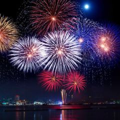 Firework River Building Moon Photography Scenery Backdrop Festival Celebration Theme Banner IYC-759