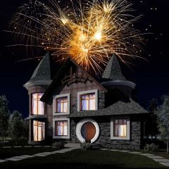 Castle Firework Night Tree Road Photography Scenery Backdrop Festival Celebration Theme Banner IYC-760