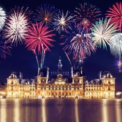 Firework Building River Light Photography Scenery Backdrop Festival Celebration Theme Banner IYC-764