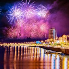 Firework River Building Light Photography Scenery Backdrop Festival Celebration Theme Banner IYC-769