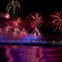 Firework Night River Photography Scenery Backdrop Festival Celebration Theme Banner IYC-773