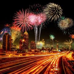 Firework Building Night Car Photography Scenery Backdrop Festival Celebration Theme Banner IYC-775