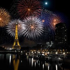 Firework River Tower Night Photography Scenery Backdrop Festival Celebration Theme Banner IYC-776