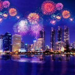 Firework Building River Photography Scenery Backdrop Festival Celebration Theme Banner IYC-777