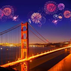 Firework Bridge River Light Photography Scenery Backdrop Festival Celebration Theme Banner IYC-787