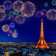 Firework Tower House Light Photography Scenery Backdrop Festival Celebration Theme Banner IYC-788