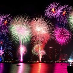 Firework River Building Night Photography Scenery Backdrop Festival Celebration Theme Banner IYC-791