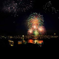 Firework Night River Boat Photography Scenery Backdrop Festival Celebration Theme Banner IYC-792