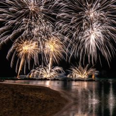Night Firework Grassland River Photography Scenery Backdrop Festival Celebration Theme Banner IYC-794