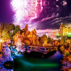 Stone Firework Light River Tree Photography Scenery Backdrop Festival Celebration Theme Banner IYC-795