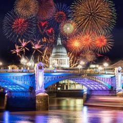 Firework River Bridge Castle Photography Scenery Backdrop Festival Celebration Theme Banner IYC-798