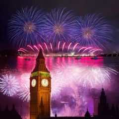 Firework Clock Buidling River Light Photography Scenery Backdrop Festival Celebration Theme Banner IYC-801