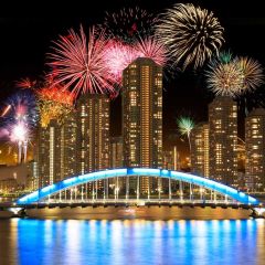 Firework Building River Bridge Photography Scenery Backdrop Festival Celebration Theme Banner IYC-803