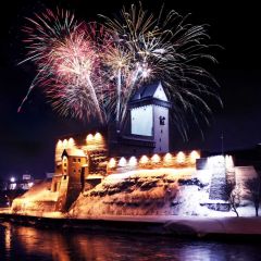 Firework Castle River Light Photography Scenery Backdrop Festival Celebration Theme Banner IYC-805