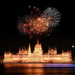 Firework Castle River Photography Scenery Backdrop Festival Celebration Theme Banner IYC-807