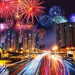Firework Building Highway Photography Scenery Backdrop Festival Celebration Theme Banner IYC-810