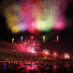 Firework River Boat Light Photography Scenery Backdrop Festival Celebration Theme Banner IYC-811