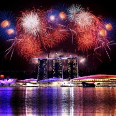 Firework River Building Light Photography Scenery Backdrop Festival Celebration Theme Banner IYC-815