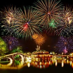 Firework River Arch River Photography Scenery Backdrop Festival Celebration Theme Banner IYC-818