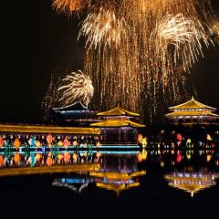 Firework Pavilion River Inverted Image Photography Scenery Backdrop Festival Celebration Theme Banner IYC-820