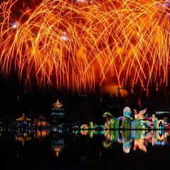 Orange Firework Inverted Image Photography Scenery Backdrop Festival Celebration Theme Banner IYC-822