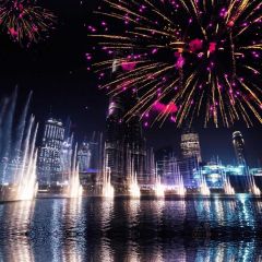 Firework Building River Light Photography Scenery Backdrop Festival Celebration Theme Banner IYC-827