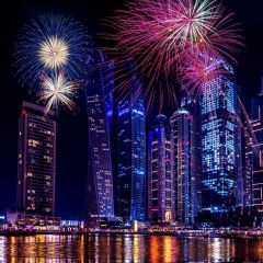 Firework Building River Photography Scenery Backdrop Festival Celebration Theme Banner IYC-828