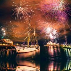 Firework River Boat House Photography Scenery Backdrop Festival Celebration Theme Banner IYC-829