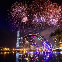 Firework River Building Photography Scenery Backdrop Festival Celebration Theme Banner IYC-837