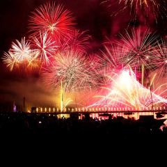 Firework Bridge Dark Photography Scenery Backdrop Festival Celebration Theme Banner IYC-842