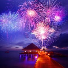 Firework River Pavilion Photography Scenery Backdrop Festival Celebration Theme Banner IYC-844