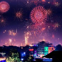 Firework River Building Photography Scenery Backdrop Festival Celebration Theme Banner IYC-851