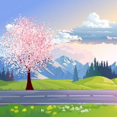 Tree Cloud Grass Mountain Photography Scenery Backdrop Nature Theme Banner IYC-901