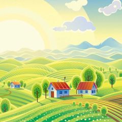 Land Tree Cloud Sun Photography Scenery Backdrop Cartoon Theme Banner IYC-902