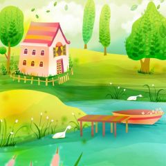 House River Tree Grassland Photography Scenery Backdrop Nature Theme Banner IYC-920