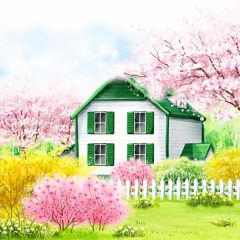 House Flower Fence Photography Scenery Backdrop Housing Theme Banner IYC-921
