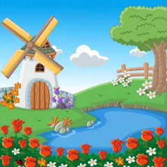 House Tree Cloud River Photography Scenery Backdrop Housing Theme Banner IYC-924