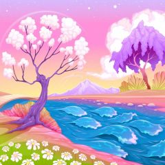 Tree River Flower Photography Scenery Backdrop Nature Theme Banner IYC-936