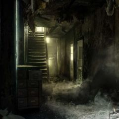 Stair Wood Foggy Light Photography Scenery Backdrop Stairs Theme Banner IYC-989