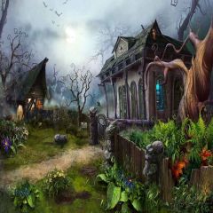 Spooky Cabin Photography Scenery Backdrop Halloween Theme Banner MNH-019