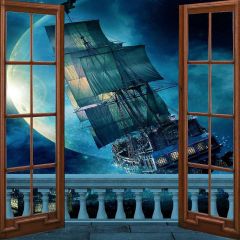 Sailing With Window Photography Scenery Backdrop Balcony Landscape Theme Banner MNH-042