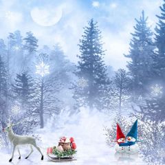 Snowy Road With Deer Photography Scenery Backdrop Christmas Theme Banner MNH-058