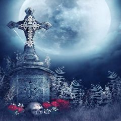 Cross With Moon Photography Scenery Backdrop Halloween Theme Banner MNH-075